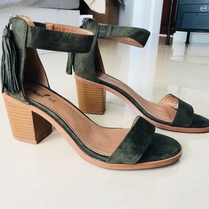 Olive Green One Strap 2.5” Open Toed Wedge